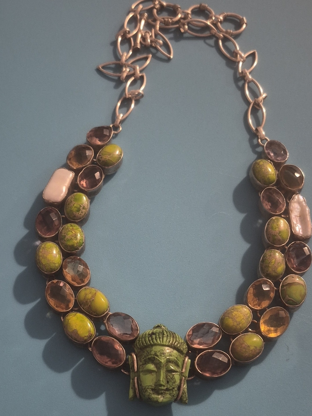 Green Gemstone Buddha Statement Necklace